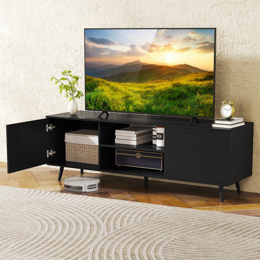 TV Stand with Power Outlets and Adjustable Shelf for 60 Inch TVs-Black