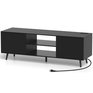 TV Stand with Power Outlets and Adjustable Shelf for 60 Inch TVs-Black