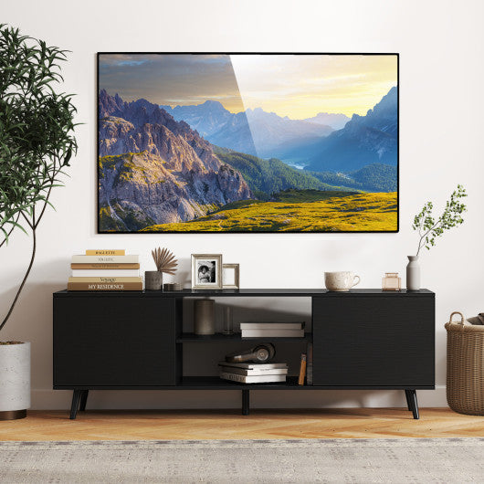 TV Stand with Power Outlets and Adjustable Shelf for 60 Inch TVs-Black