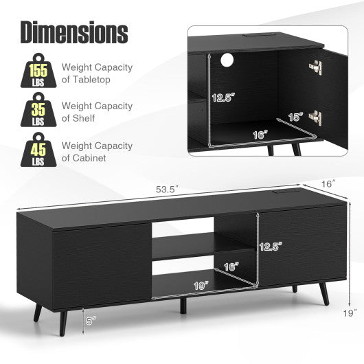 TV Stand with Power Outlets and Adjustable Shelf for 60 Inch TVs-Black