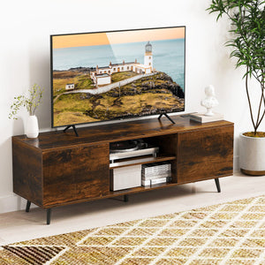 TV Stand with Power Outlets and Adjustable Shelf for 60 Inch TVs-Rustic Brown