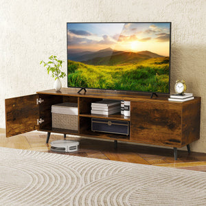 TV Stand with Power Outlets and Adjustable Shelf for 60 Inch TVs-Rustic Brown