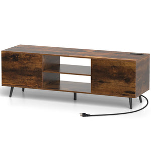 TV Stand with Power Outlets and Adjustable Shelf for 60 Inch TVs-Rustic Brown
