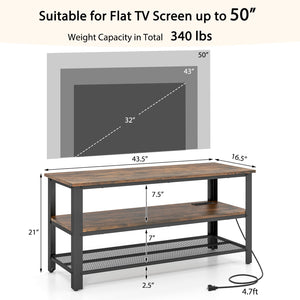 Industrial TV Stand up to 50 Inches with Power Outlets and USB Ports-Rustic Brown