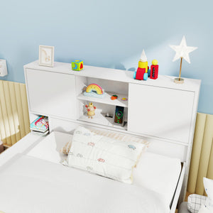 Twin Size Bed Frame with Trundle and Power Outlets-White