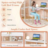 Twin Size Loft Bed with Desk and Shelves for Home Dorm Apartment No Box Spring Needed-White