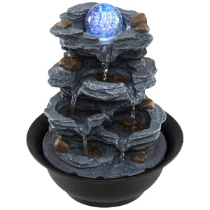 Tabletop Water Fountain with Rolling Crystal Ball and Color-Changing LED Light-A