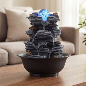 Tabletop Water Fountain with Rolling Crystal Ball and Color-Changing LED Light-A