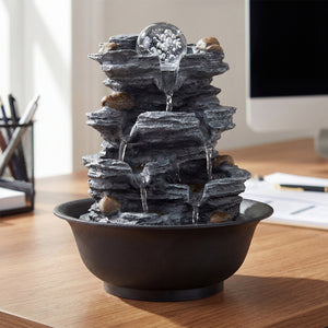 Tabletop Water Fountain with Rolling Crystal Ball and Color-Changing LED Light-A