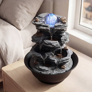 Tabletop Water Fountain with Rolling Crystal Ball and Color-Changing LED Light-A