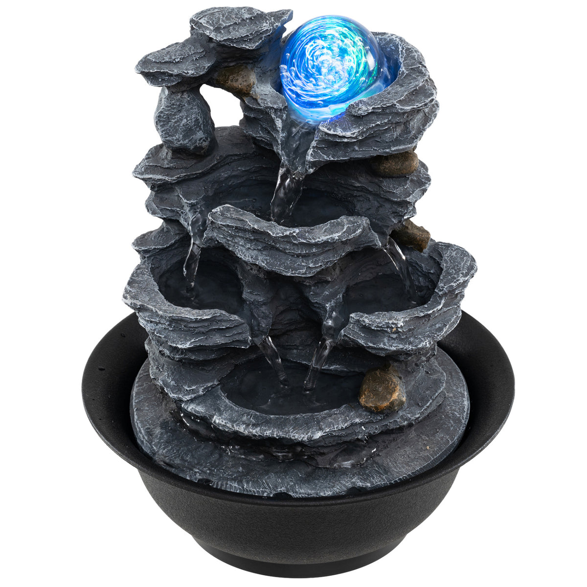 Tabletop Water Fountain with Rolling Crystal Ball and Color-Changing LED Light-B