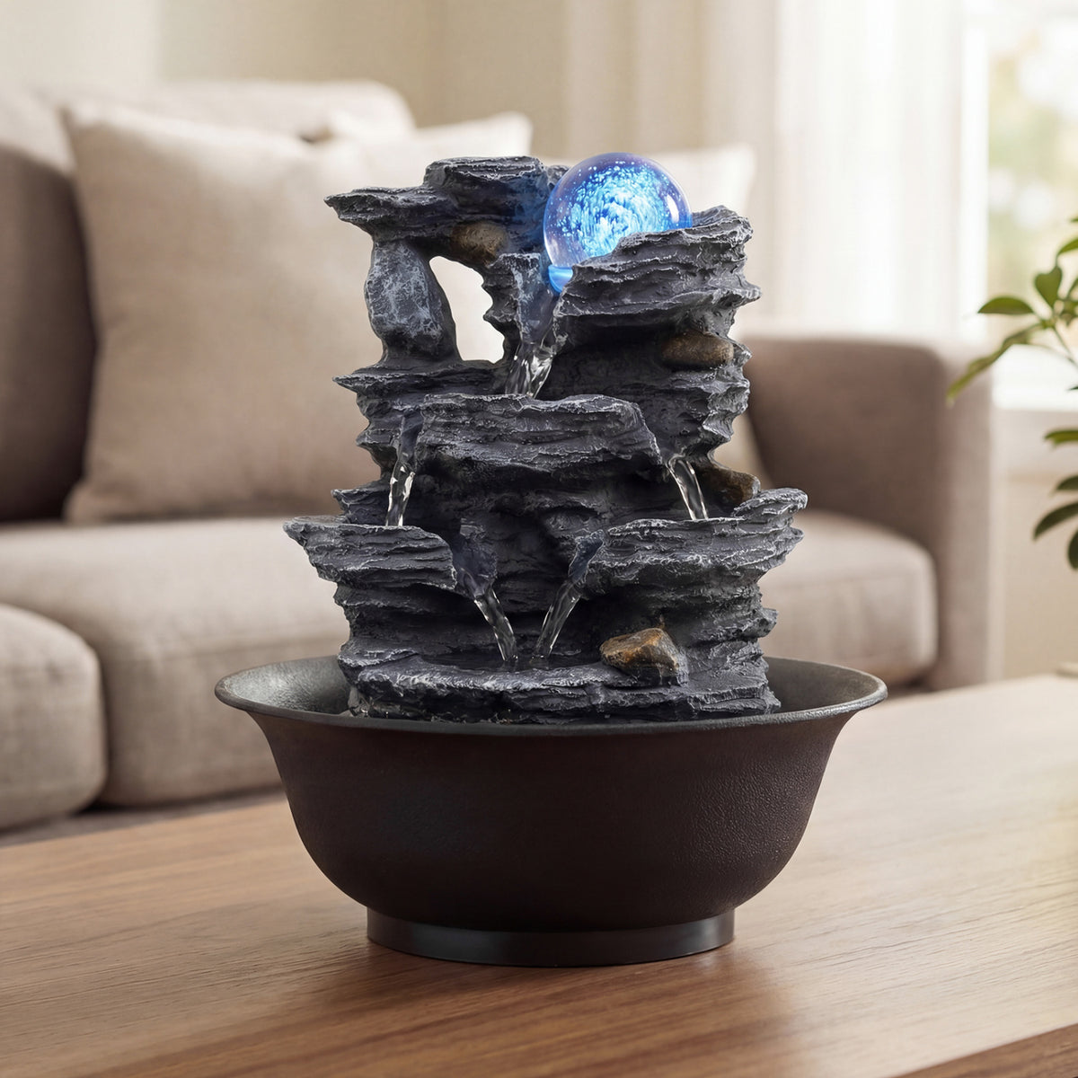 Tabletop Water Fountain with Rolling Crystal Ball and Color-Changing LED Light-B