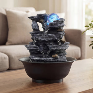 Tabletop Water Fountain with Rolling Crystal Ball and Color-Changing LED Light-B