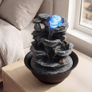 Tabletop Water Fountain with Rolling Crystal Ball and Color-Changing LED Light-B