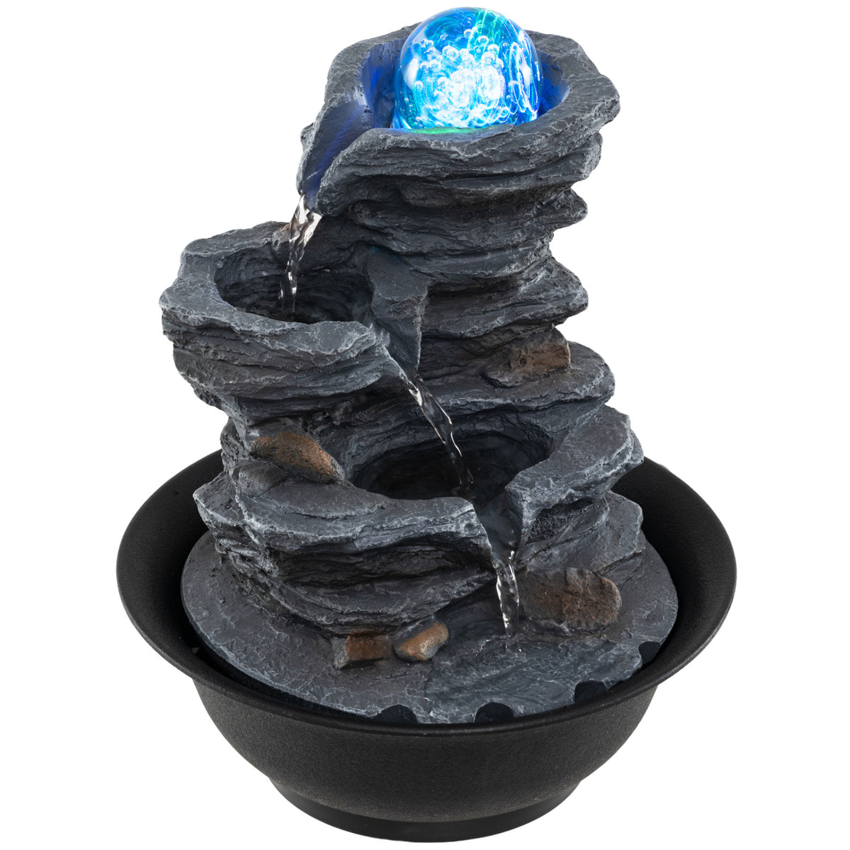 Tabletop Water Fountain with Rolling Crystal Ball and Color-Changing LED Light-C