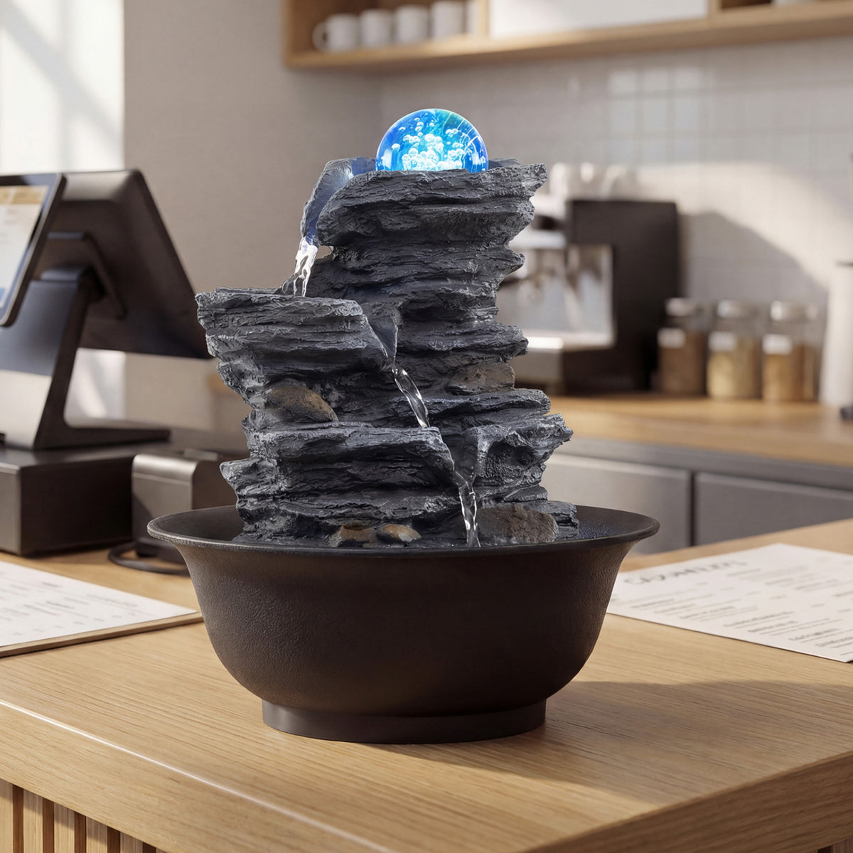 Tabletop Water Fountain with Rolling Crystal Ball and Color-Changing LED Light-C