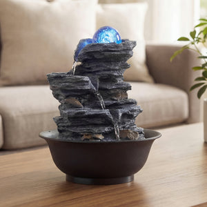 Tabletop Water Fountain with Rolling Crystal Ball and Color-Changing LED Light-C