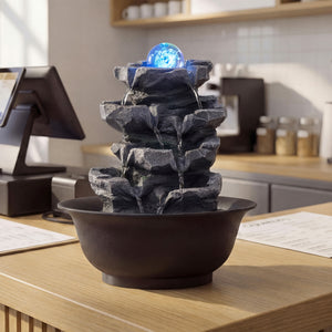 Tabletop Water Fountain with Rolling Crystal Ball and Color-Changing LED Light-D