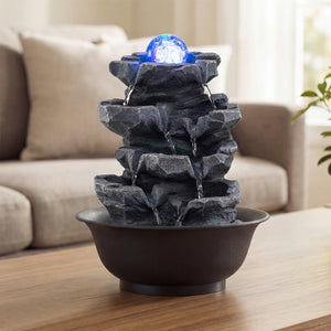 Tabletop Water Fountain with Rolling Crystal Ball and Color-Changing LED Light-D
