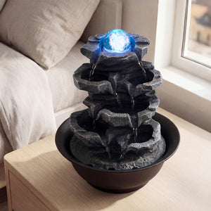 Tabletop Water Fountain with Rolling Crystal Ball and Color-Changing LED Light-D