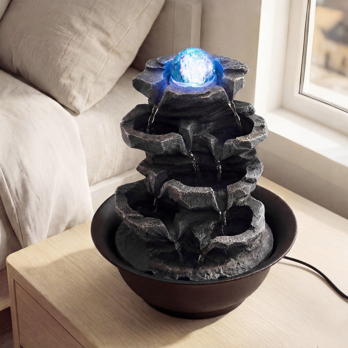 Tabletop Water Fountain with Rolling Crystal Ball and Color-Changing LED Light-D