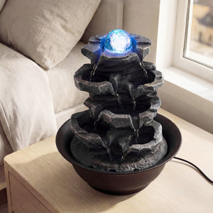 Tabletop Water Fountain with Rolling Crystal Ball and Color-Changing LED Light-D
