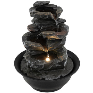 Tabletop Water Fountain with LED Light Indoor Desktop Cascading Water Feature