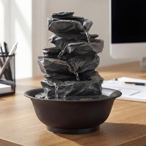 Tabletop Water Fountain with LED Light Indoor Desktop Cascading Water Feature