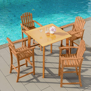 Tall Adirondack Chair with Armrests and Footrest for Deck-Natural
