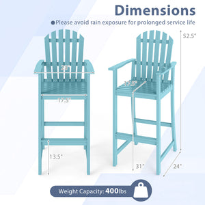 Tall Adirondack Chair with Armrests and Footrest for Deck-Turquoise