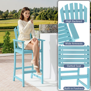 Tall Adirondack Chair with Armrests and Footrest for Deck-Turquoise