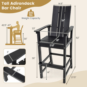 Tall Adirondack Chair Outdoor Bar Stool with Ergonomic Backrest for Backyard-Black
