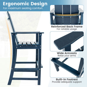 Tall Adirondack Chair Outdoor Bar Stool with Ergonomic Backrest for Backyard-Blue
