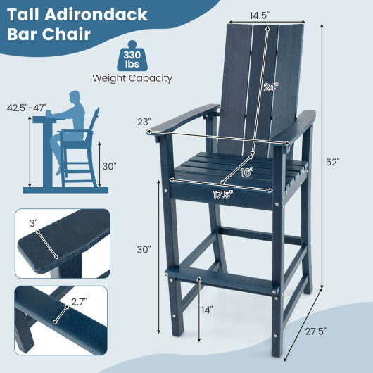Tall Adirondack Chair Outdoor Bar Stool with Ergonomic Backrest for Backyard-Blue
