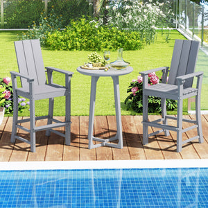 Tall Adirondack Chair Outdoor Bar Stool with Ergonomic Backrest for Backyard-Gray