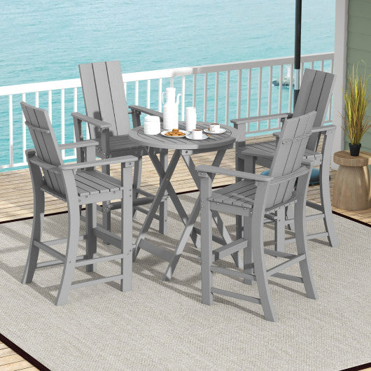 Tall Adirondack Chair Outdoor Bar Stool with Ergonomic Backrest for Backyard-Gray