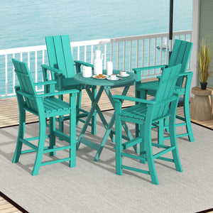 Tall Adirondack Chair Outdoor Bar Stool with Ergonomic Backrest for Backyard-Turquoise