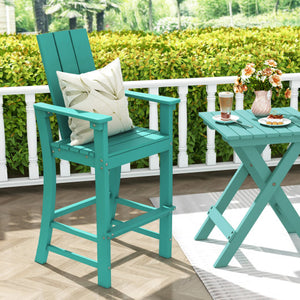 Tall Adirondack Chair Outdoor Bar Stool with Ergonomic Backrest for Backyard-Turquoise