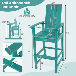 Tall Adirondack Chair Outdoor Bar Stool with Ergonomic Backrest for Backyard-Turquoise