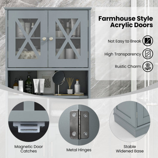 Tall Bathroom Cabinet Large Floor Storage Cabinet with Acrylic Doors and 3 Cubes-Gray
