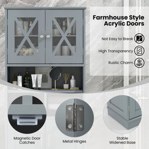 Tall Bathroom Cabinet Large Floor Storage Cabinet with Acrylic Doors and 3 Cubes-Gray
