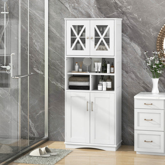 Tall Bathroom Cabinet Large Floor Storage Cabinet with Acrylic Doors and 3 Cubes-White