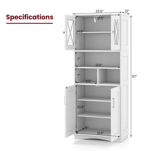 Tall Bathroom Cabinet Large Floor Storage Cabinet with Acrylic Doors and 3 Cubes-White