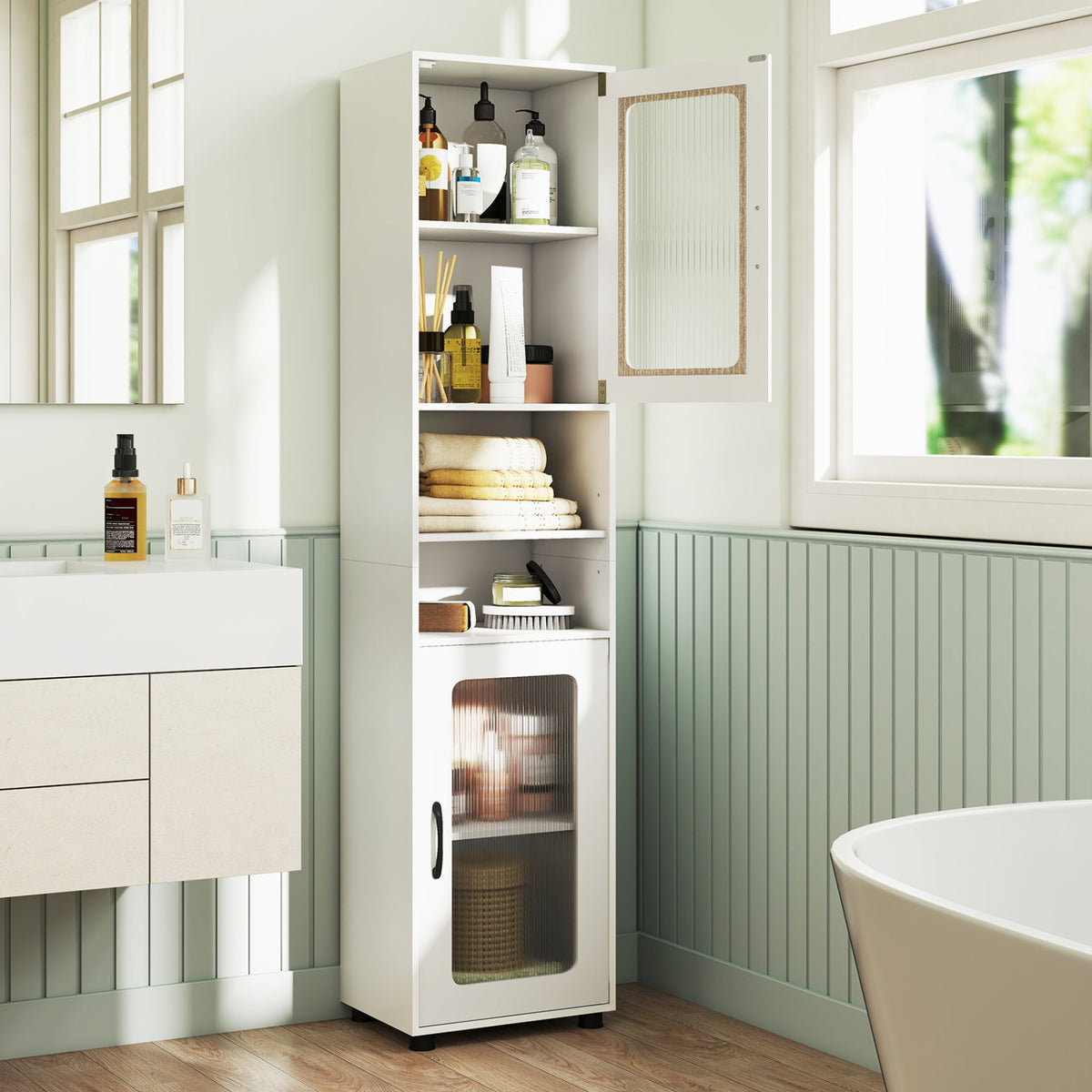 Tall Bathroom Storage Cabinet 67 Inches Freestanding Storage Organizer-White