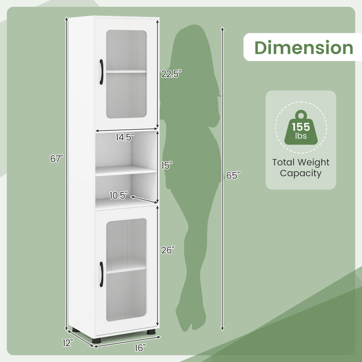 Tall Bathroom Storage Cabinet 67 Inches Freestanding Storage Organizer-White