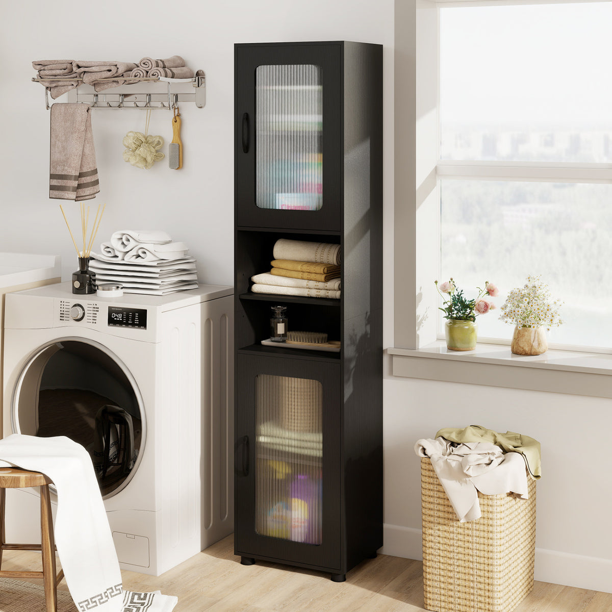 Tall Bathroom Storage Cabinet 67 Inches Freestanding Storage Organizer-Black