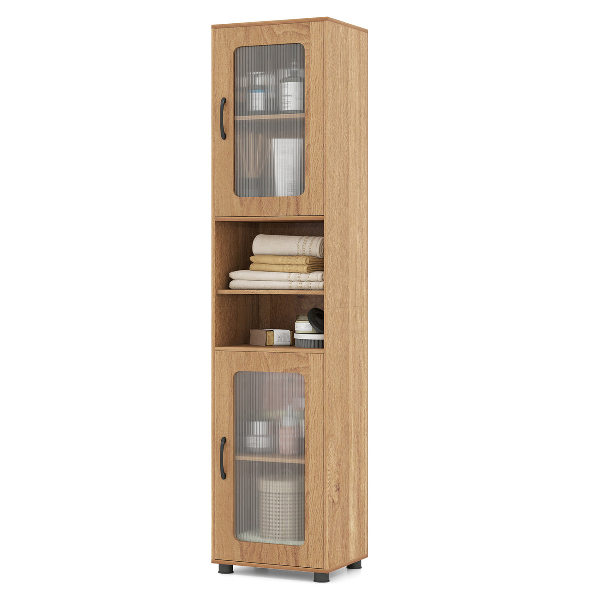 Tall Bathroom Storage Cabinet 67 Inches Freestanding Storage Organizer-Natural