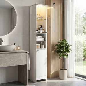 Tall Bathroom Storage Cabinet with LED Lights and Adjustable Shelves-White