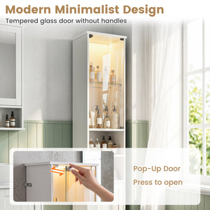 Tall Bathroom Storage Cabinet with LED Lights and Adjustable Shelves-White