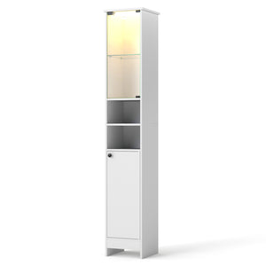Tall Bathroom Storage Cabinet with LED Lights and Adjustable Shelves-White